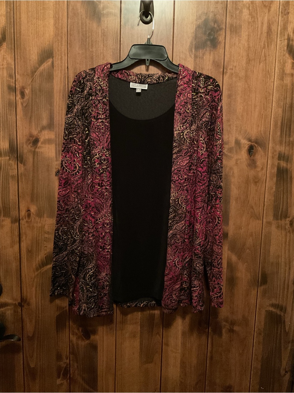 JM Collection Pink and Black Cardigan with Built in Panel